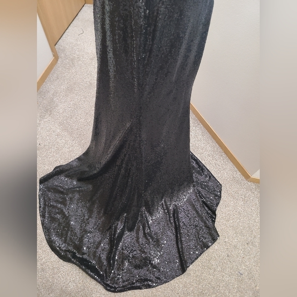 Morilee 48023 sequin sheer lace high slit beaded strap prom formal pageant dress - Picture 7 of 10